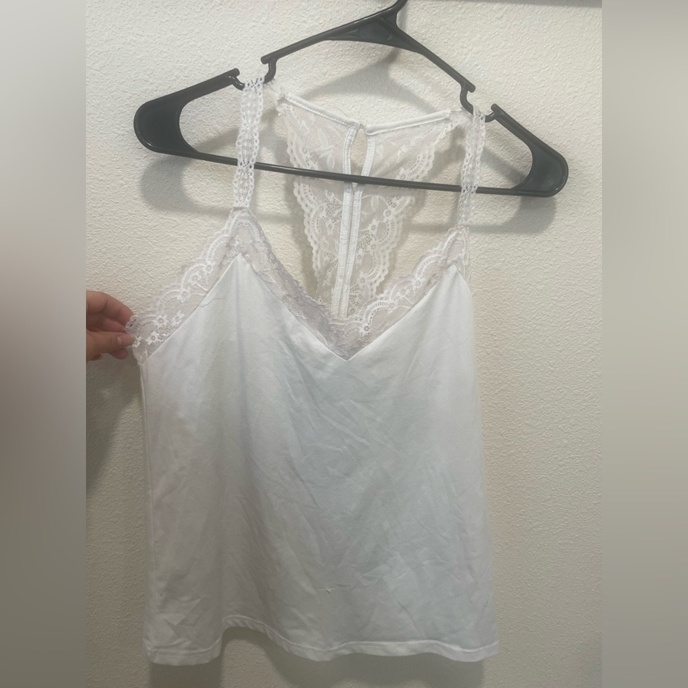 Dat Trip White Lace Trim Cami Top